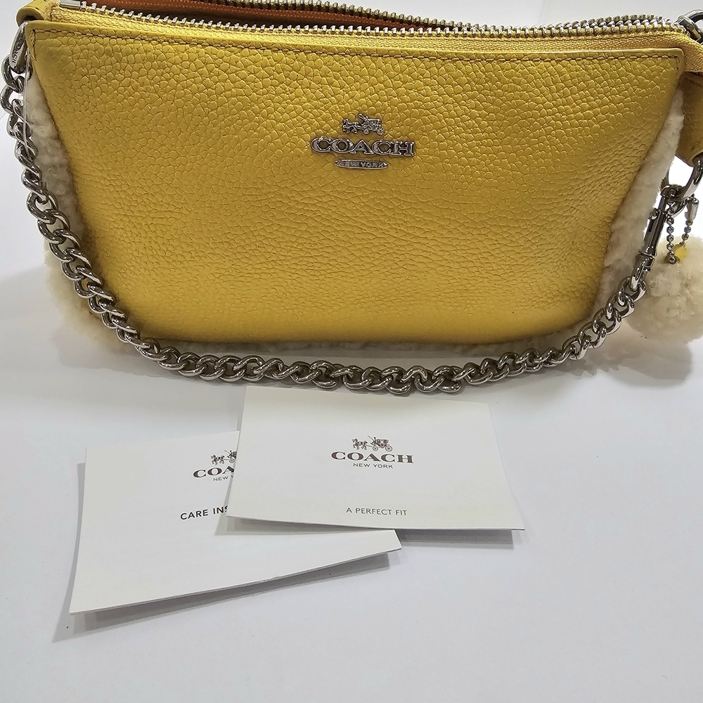 NWT Coach Yellow Pebbled Leather Mini Bag Shearling Quiet Luxury Summer Boho - Picture 2 of 10